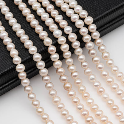 AAA 5-5.5mm Freshwater Pearl Near or Off Round Pearl Beads Creamy White with Very Nice Luster and Almost Blemishes Free, SKU # 1142FW