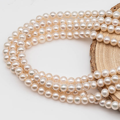 AAA 5-5.5mm Freshwater Pearl Near or Off Round Pearl Beads Creamy White with Very Nice Luster and Almost Blemishes Free, SKU # 1142FW