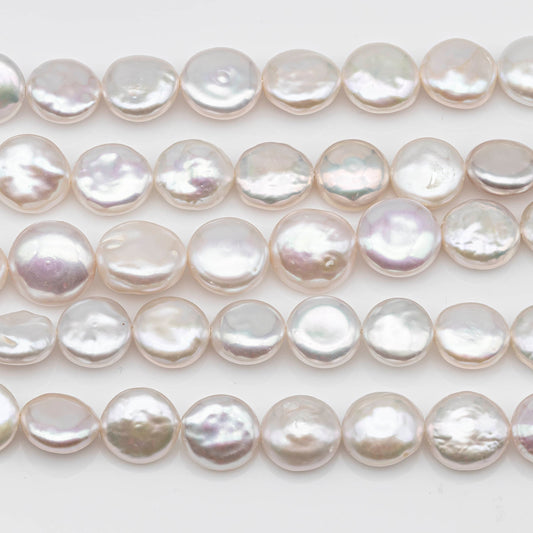 11-13mm Coin Pearl White with Very High Luster for Jewelry Making or Beading, SKU # 1184CN