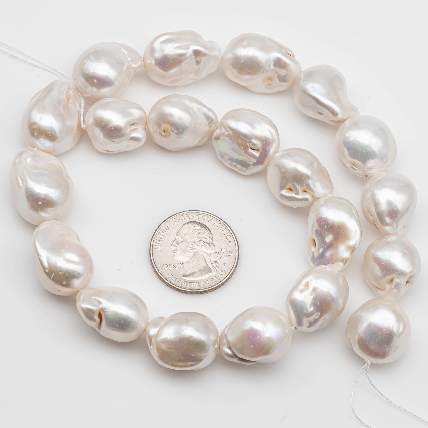 White Baroque Pearl Huge Size from 14x15mm up to 18x23mm Freshwater Flameball Pearl Bead, Full Strand or 1 Pc, SKU # 1187BA