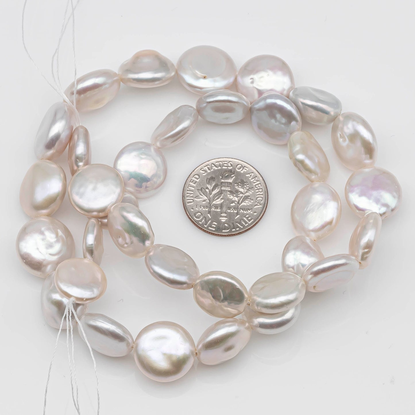 11-13mm Coin Pearl White with Very High Luster for Jewelry Making or Beading, SKU # 1184CN