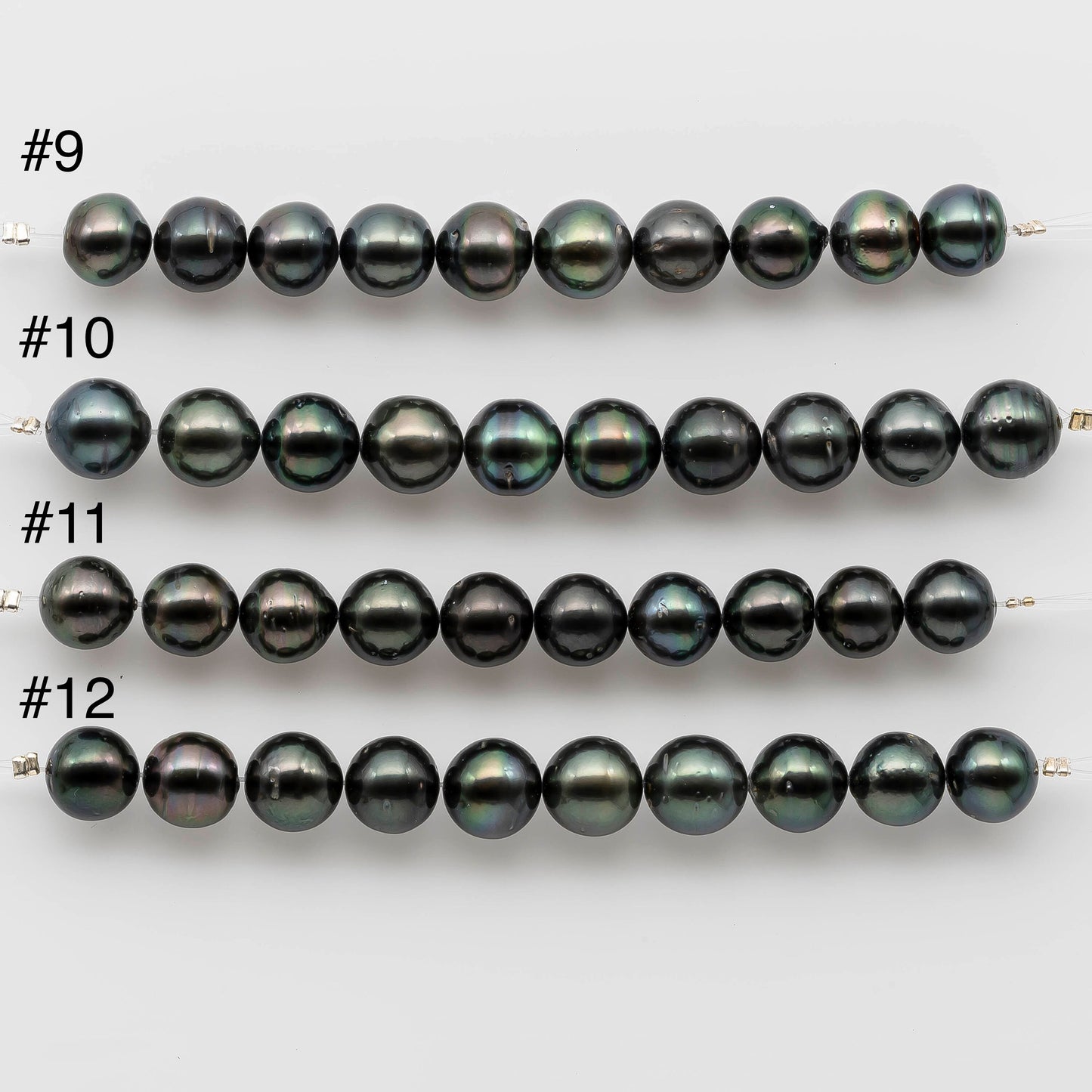 10-11mm Black Pearl in Near Round Dark or Peacock Color in Shorter Strand with Lusters and Blemishes for Beading, SKU # 1217TH