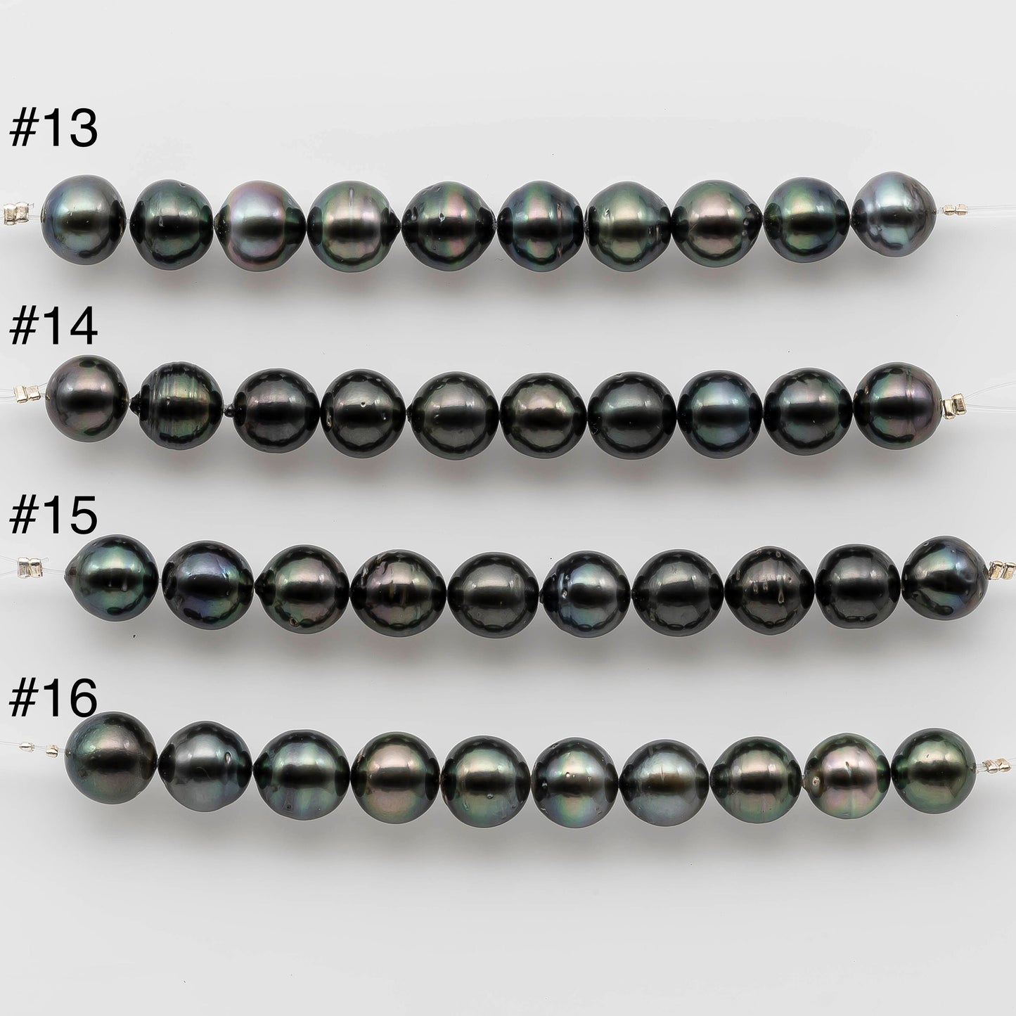 10-11mm Black Pearl in Near Round Dark or Peacock Color in Shorter Strand with Lusters and Blemishes for Beading, SKU # 1217TH