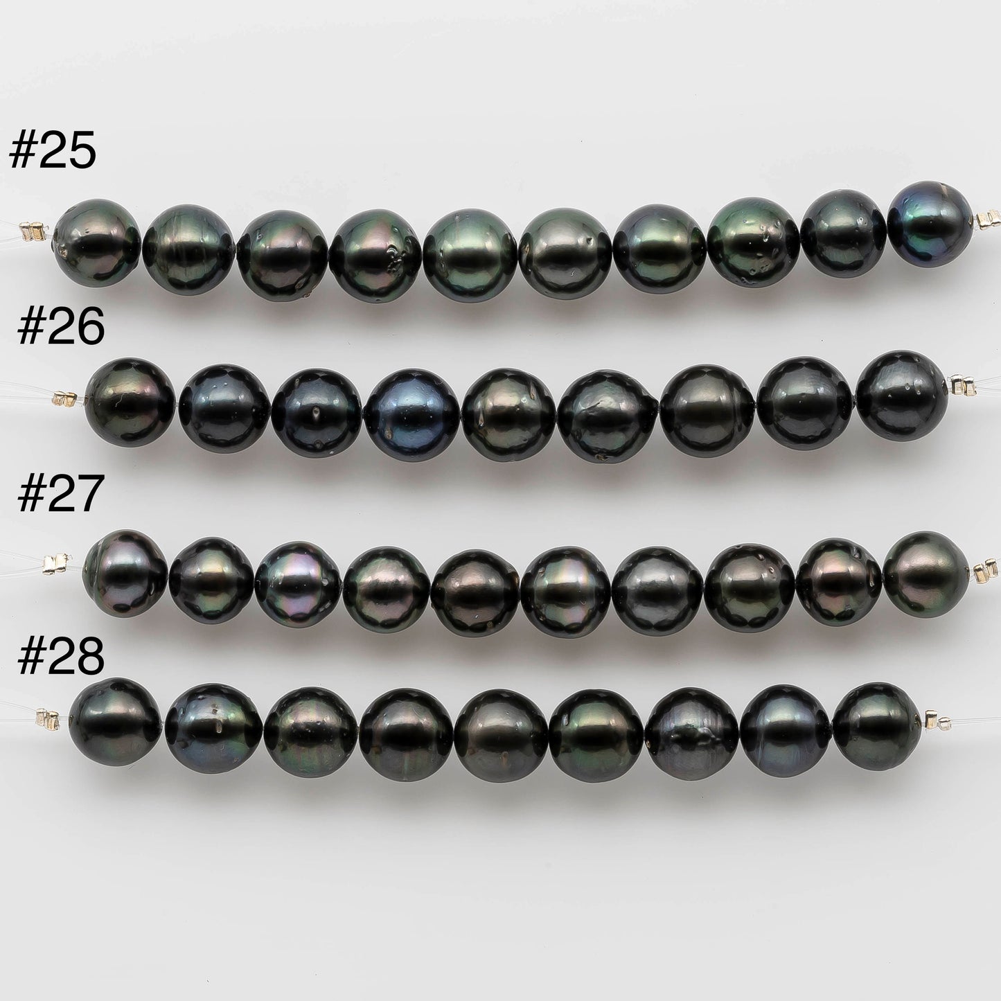 10-11mm Black Pearl in Near Round Dark or Peacock Color in Shorter Strand with Lusters and Blemishes for Beading, SKU # 1217TH