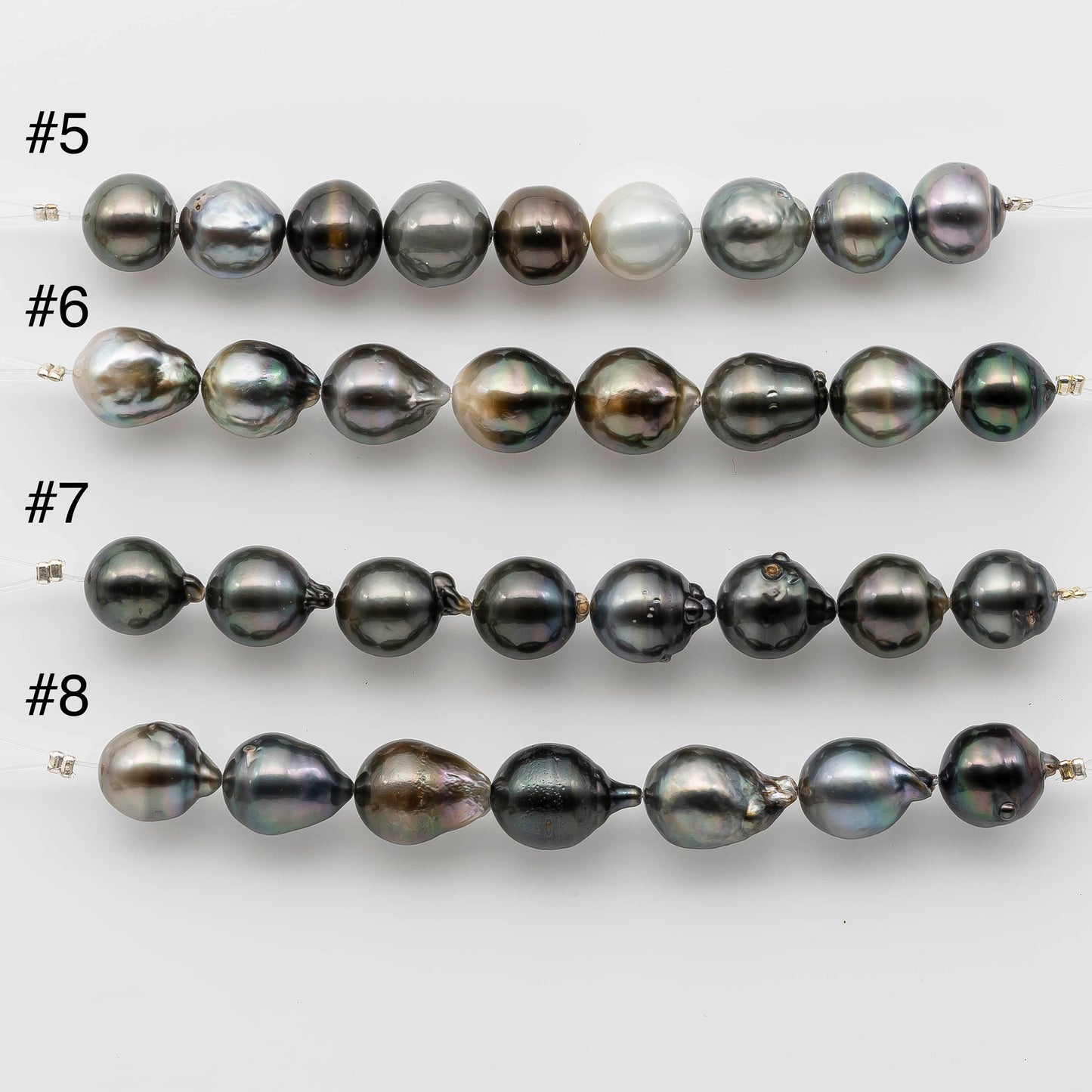 11-12mm Tahitian Pearl in Teardrop Pearl in Shorter Strand with Lusters and Blemishes in Dark or Light Colors for Beading, SKU # 1221TH