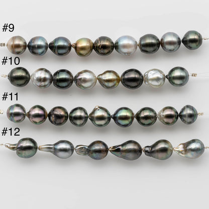 11-12mm Tahitian Pearl Multi Color Drop in Short Strand with Lusters and Flaws for Jewelry Making, SKU # 1224TH