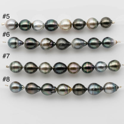 11-12mm Tahitian Pearl Multi Color Drop in Short Strand with Lusters and Flaws for Jewelry Making, SKU # 1224TH