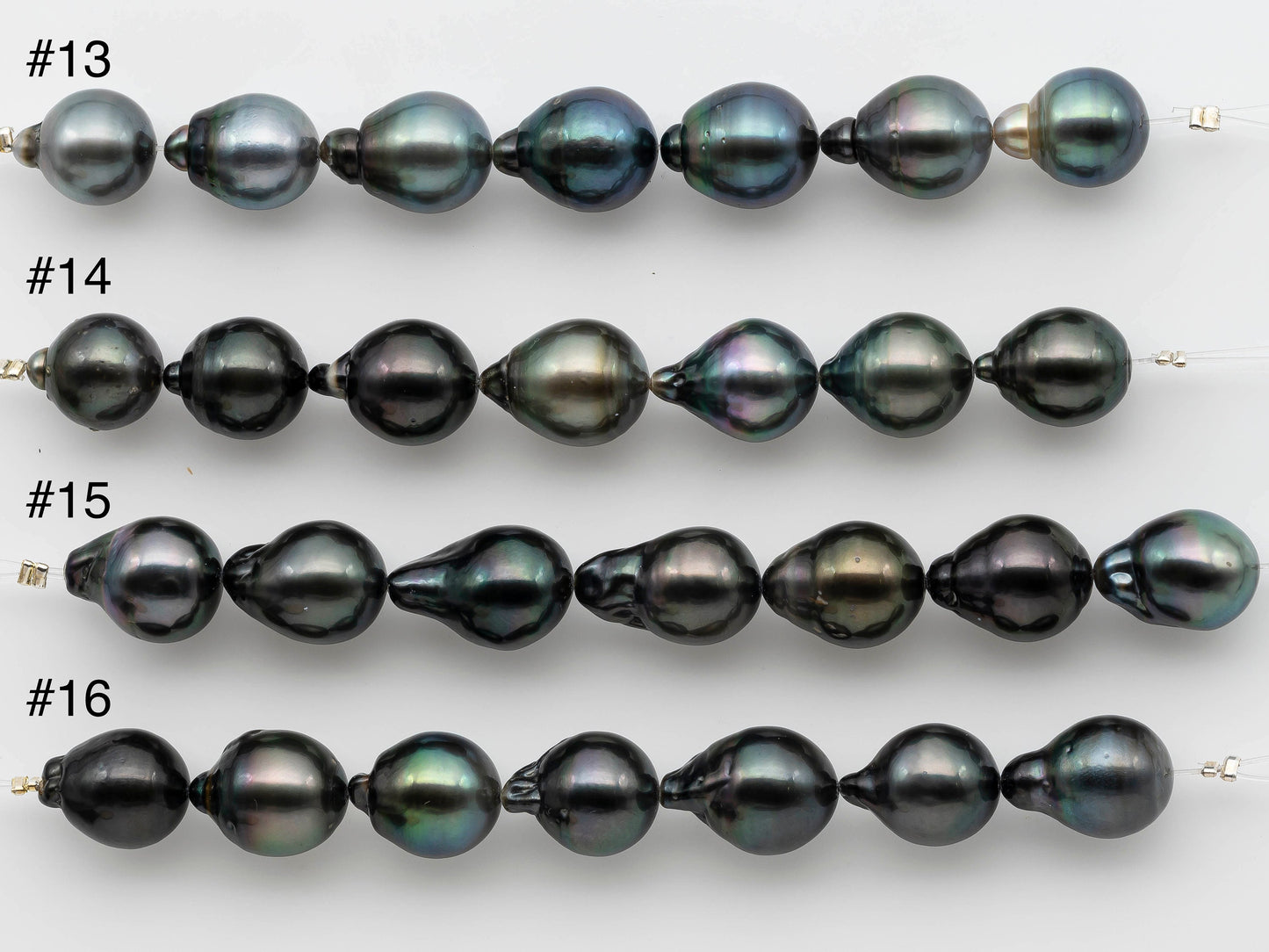 11-12mm Teardrop Tahitian Pearl with High Luster and Natural Colors in Shorter Strand for Beading, SKU # 1250TH