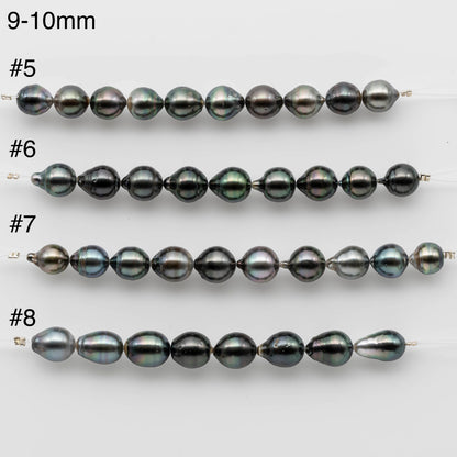 8-10mm Teardrop Tahitian Pearl Shorter Strand with Lusters and some Blemishes in Dark Colors for Beading, SKU # 1205TH