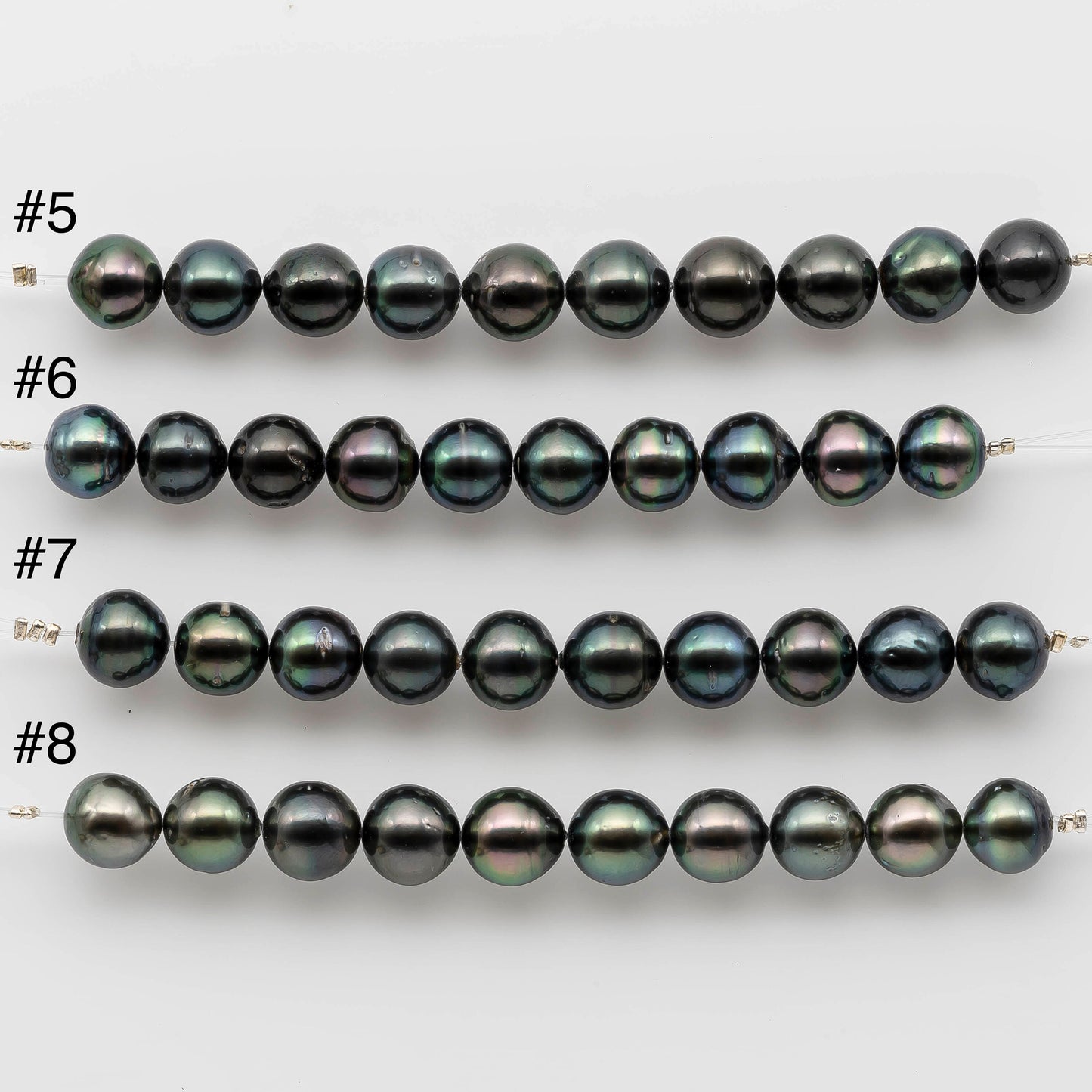 10-11mm Black Pearl in Near Round Dark or Peacock Color in Shorter Strand with Lusters and Blemishes for Beading, SKU # 1217TH