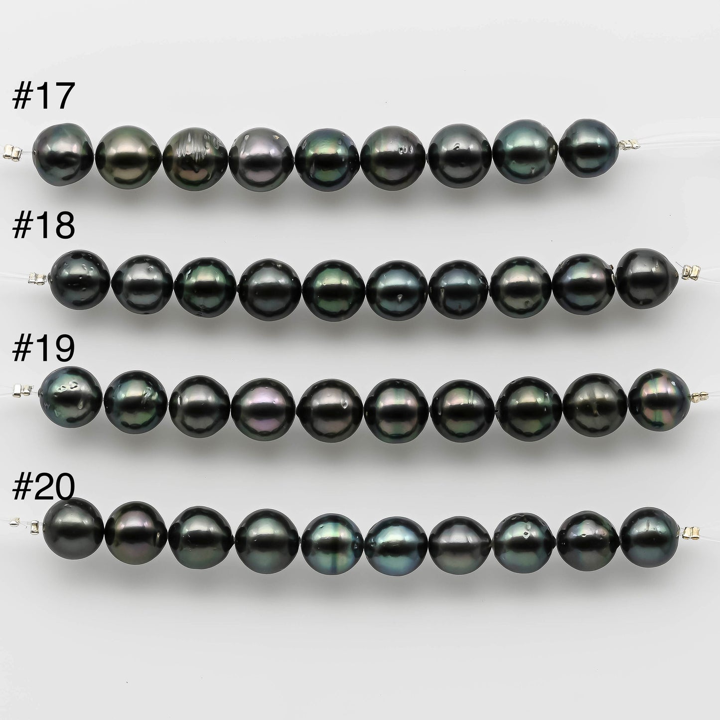 10-11mm Black Pearl in Near Round Dark or Peacock Color in Shorter Strand with Lusters and Blemishes for Beading, SKU # 1217TH