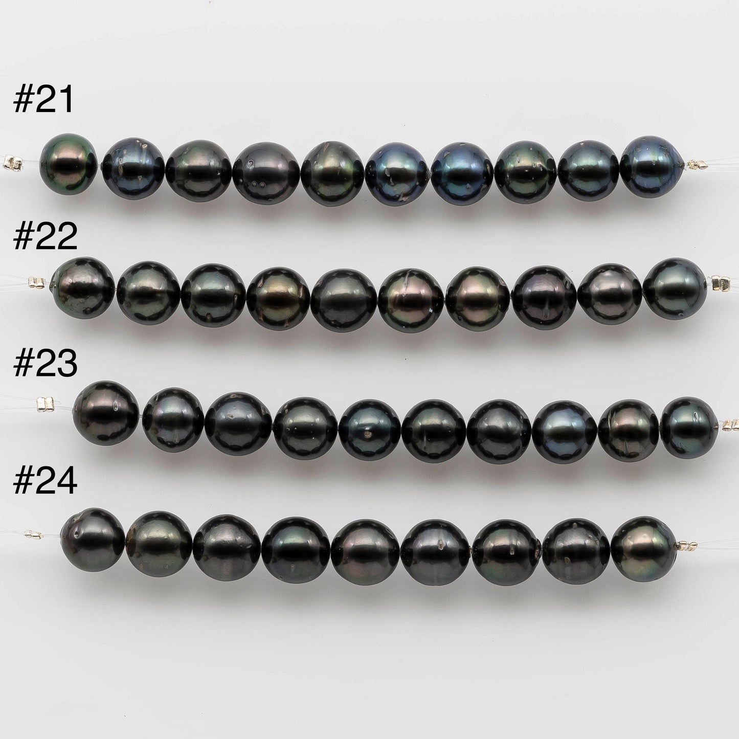 10-11mm Black Pearl in Near Round Dark or Peacock Color in Shorter Strand with Lusters and Blemishes for Beading, SKU # 1217TH