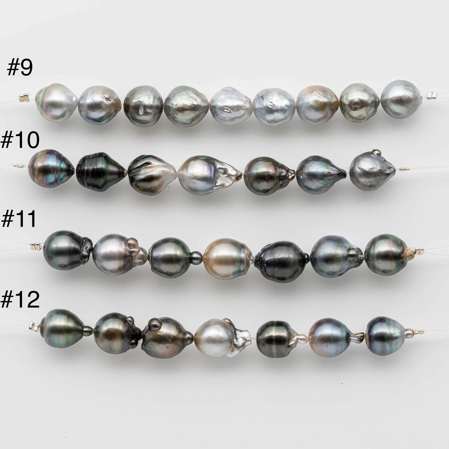 11-12 Teardrop Tahitian Pearl in Shorter Strand with Lusters and Blemishes for Jewelry Making, SKU # 1220TH