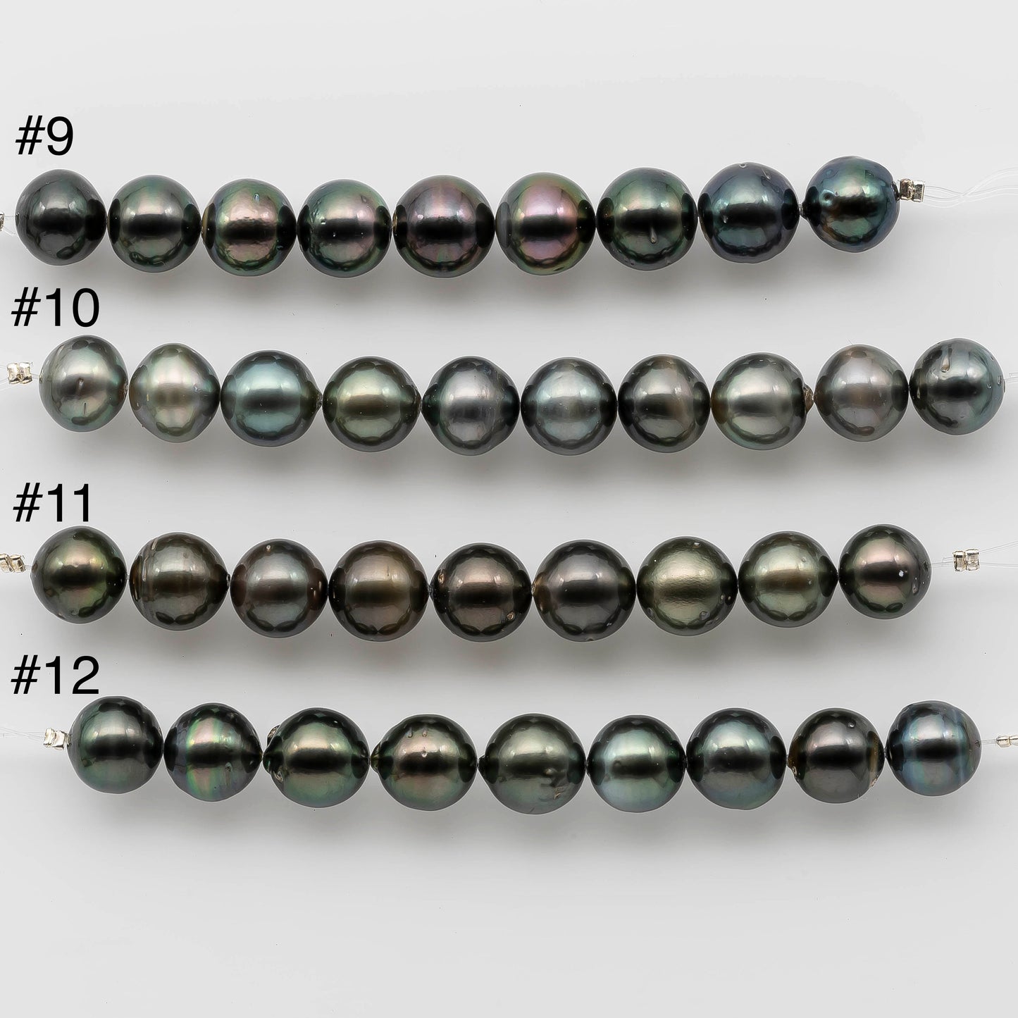 11-12mm Tahitian Pearl Near Round in Dark Color Short Strand with Lusters and Blemishes for Beading, SKU # 1223TH