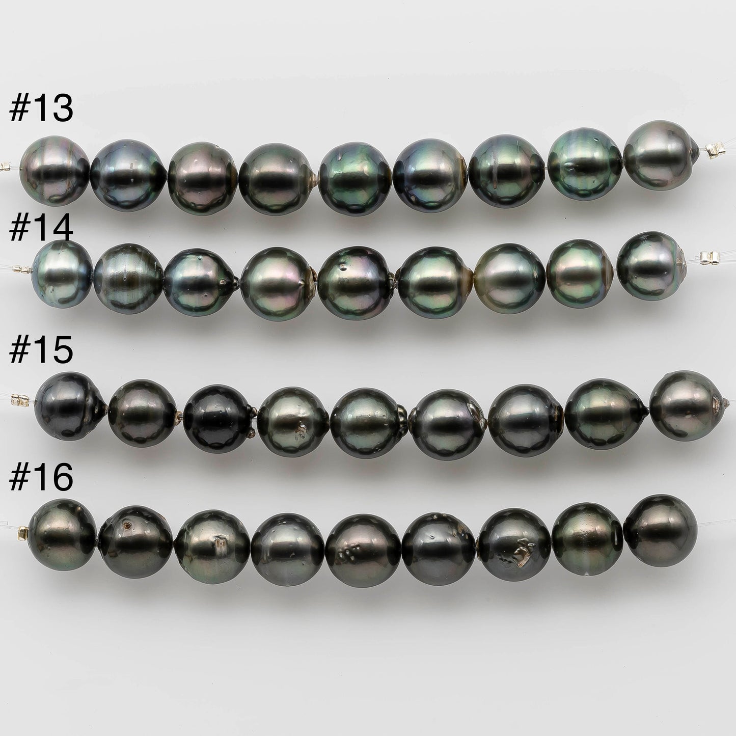 11-12mm Tahitian Pearl Near Round in Dark Color Short Strand with Lusters and Blemishes for Beading, SKU # 1223TH