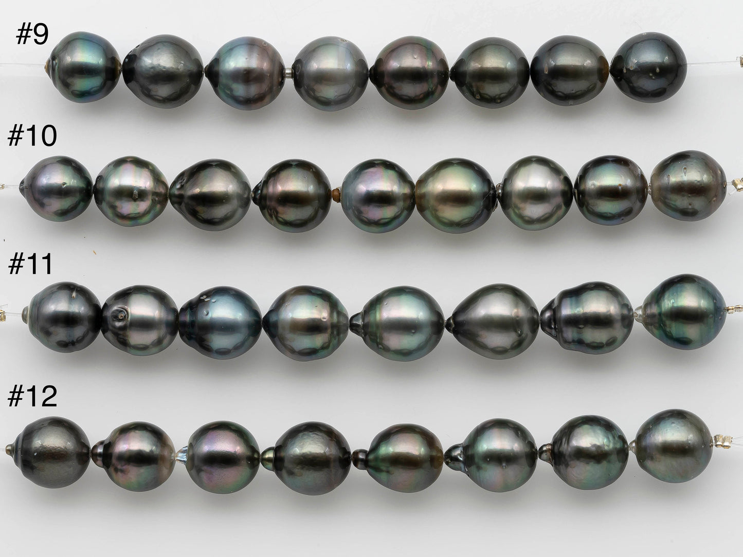 11-12mm Teardrop Tahitian Pearl with High Luster and Natural Colors in Shorter Strand for Beading, SKU # 1250TH