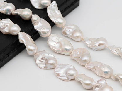 17-22mm Baroque Pearl White Elongated with High Luster and Smooth Skin Freshwater Pearl Beads for Jewelry Making, SKU # 1259BA