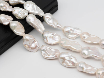 17-22mm Baroque Pearl White Elongated with High Luster and Smooth Skin Freshwater Pearl Beads for Jewelry Making, SKU # 1259BA