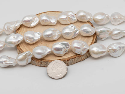 15-17mm White Baroque Fireball Pearl Beads in Full Strand with Nice Luster for Jewelry Making, SKU # 1268BA