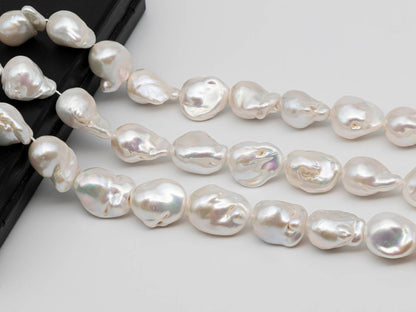 15-17mm White Baroque Fireball Pearl Beads in Full Strand with Nice Luster for Jewelry Making, SKU # 1268BA