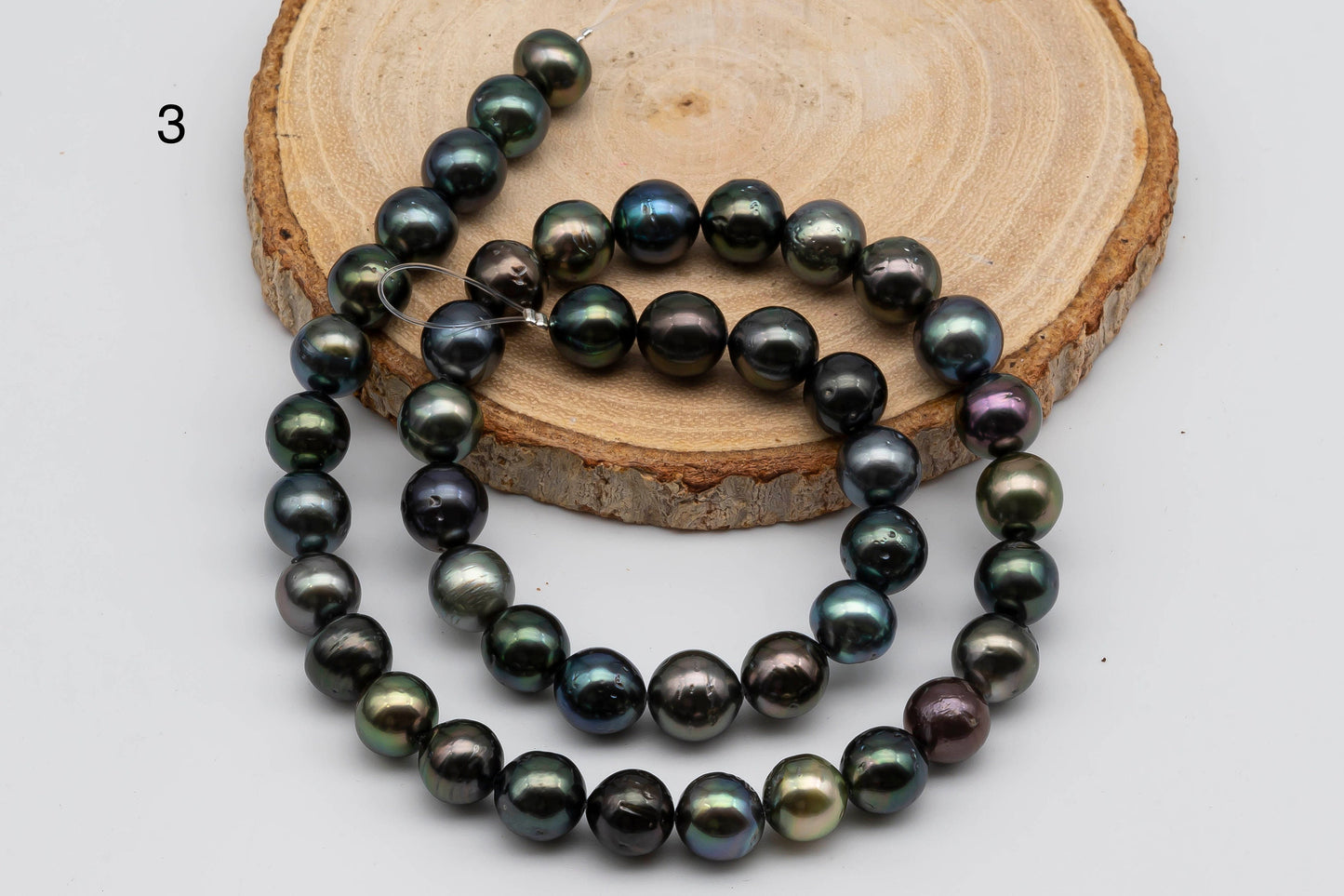 8-9mm Tahitian Pearl in Natural Color and High Luster in Near Round Full Strand for Beading or Jewelry Making, SKU #1309TH