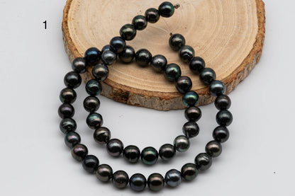 8-9mm Tahitian Pearl in Natural Color and High Luster in Near Round Full Strand for Beading or Jewelry Making, SKU #1309TH