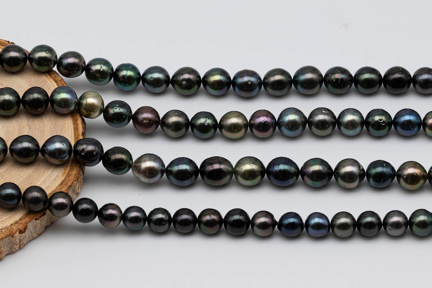 8-9mm Tahitian Pearl in Natural Color and High Luster in Near Round Full Strand for Beading or Jewelry Making, SKU #1309TH