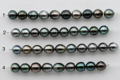 9-10mm Tahitian Pearl Near Round in Natural Color with High Luster in Shorter Stands for Beading or Jewelry Making, SKU # 1312TH