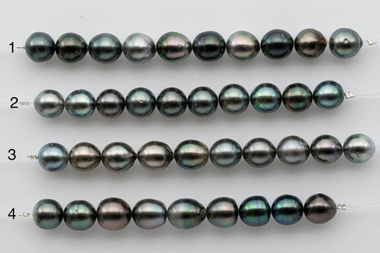 9-10mm Tahitian Pearl Near Round in Natural Color with High Luster in Shorter Stands for Beading or Jewelry Making, SKU # 1312TH