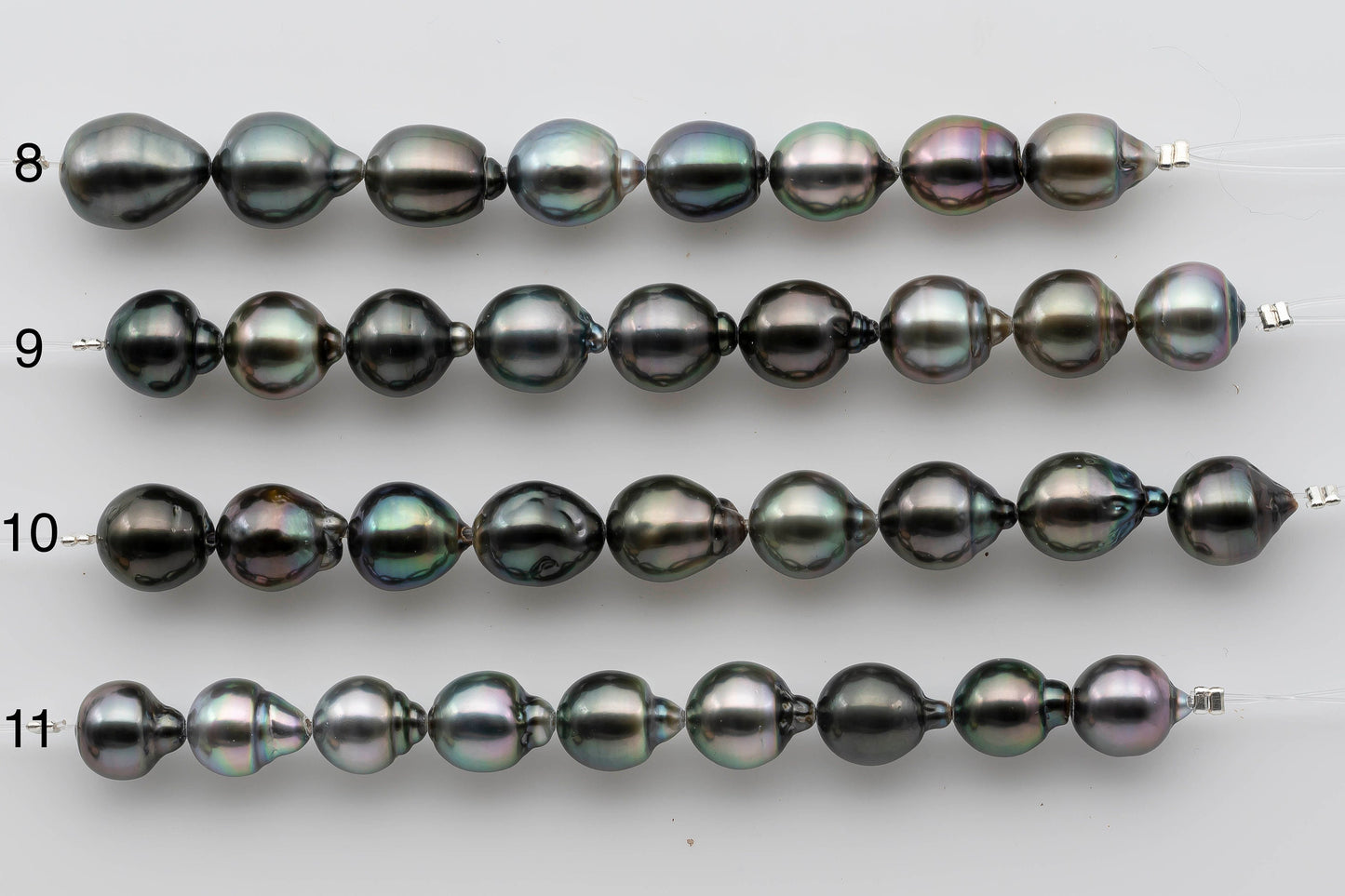 9-10mm Tahitian Pearl Teardrops in Natural Color with High Luster in Shorter Stands for Beading or Jewelry Making, SKU # 1313TH