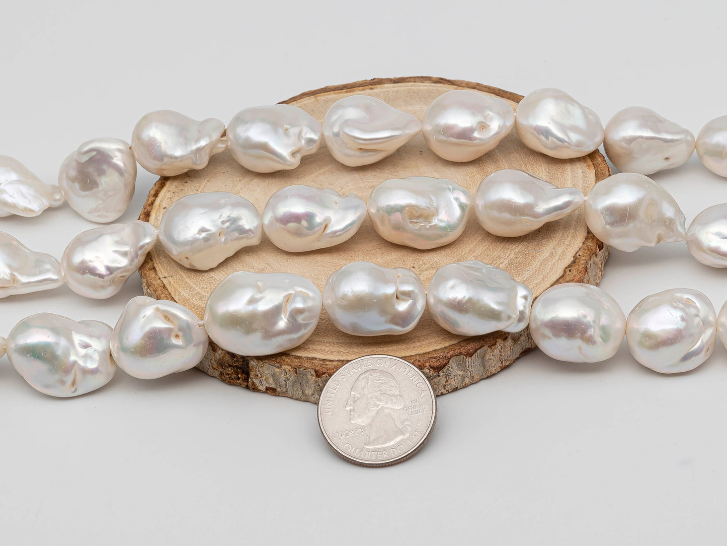 15-17mm White Baroque Fireball Pearl Beads in Full Strand with Nice Luster for Jewelry Making, SKU # 1268BA