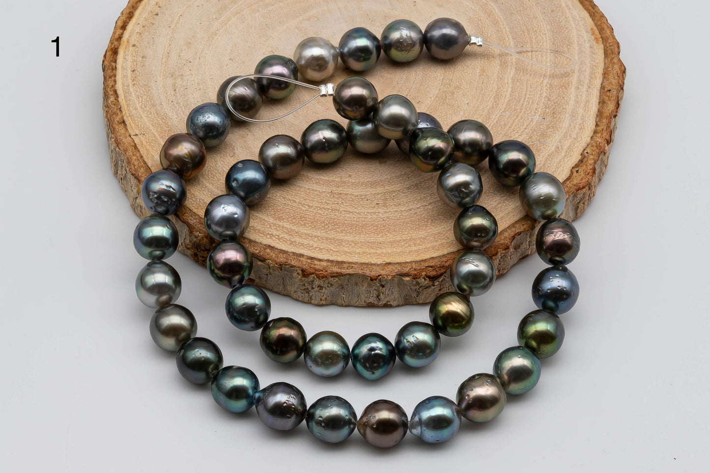 8-9mm Teardrop Tahitian Pearl in Natural Color and High Luster in Full Strand for Beading or Jewelry Making, SKU # 1308TH