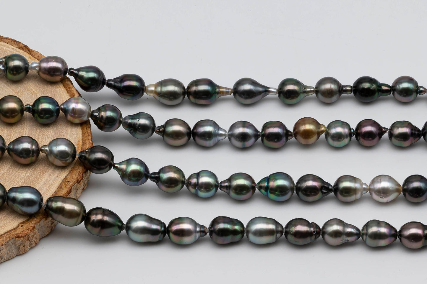 8-9mm Teardrop Tahitian Pearl in Natural Color and High Luster in Full Strand for Beading or Jewelry Making, SKU # 1308TH