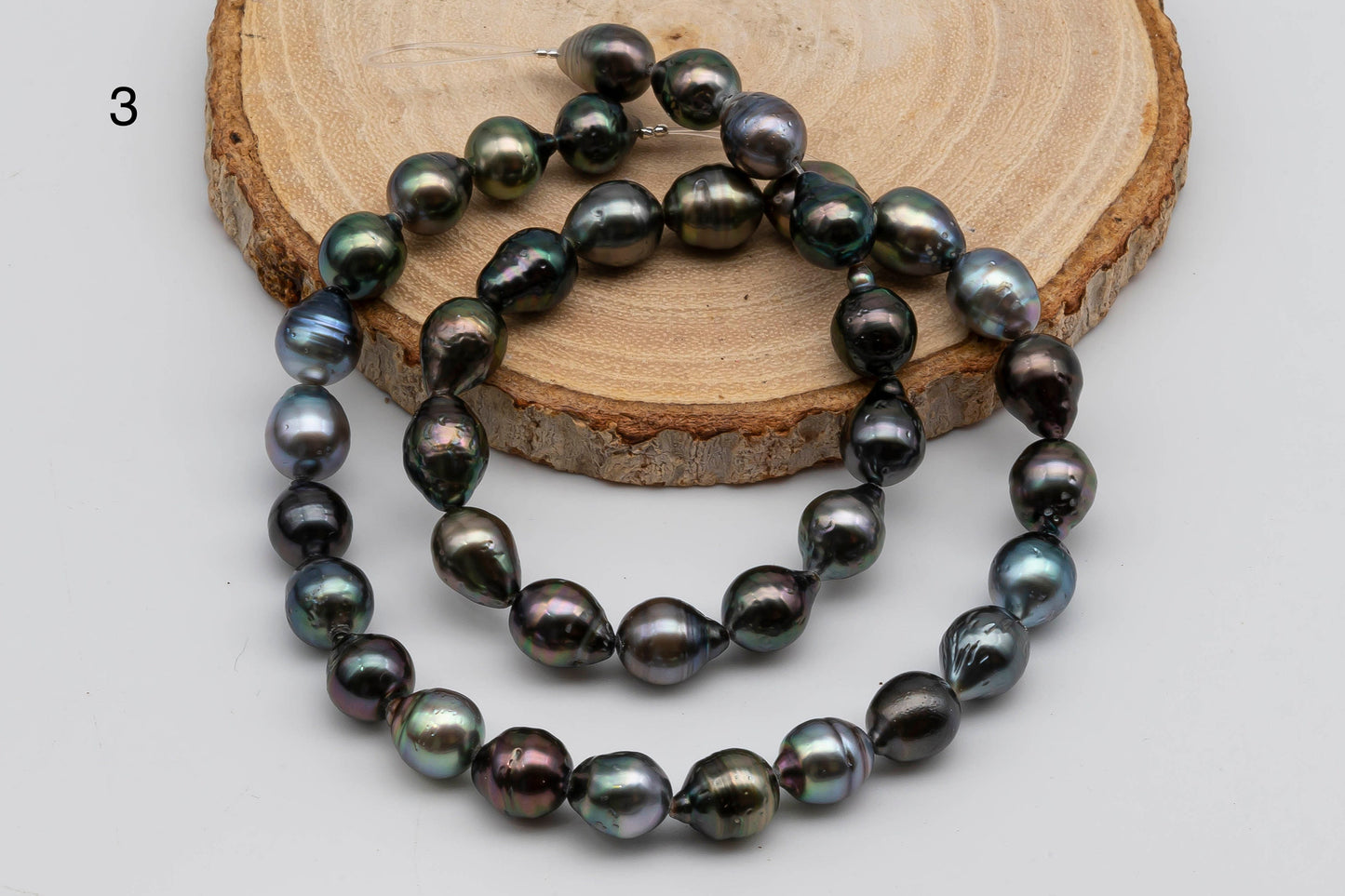 8-9mm Teardrop Tahitian Pearl in Natural Color and High Luster in Full Strand for Beading or Jewelry Making, SKU # 1308TH