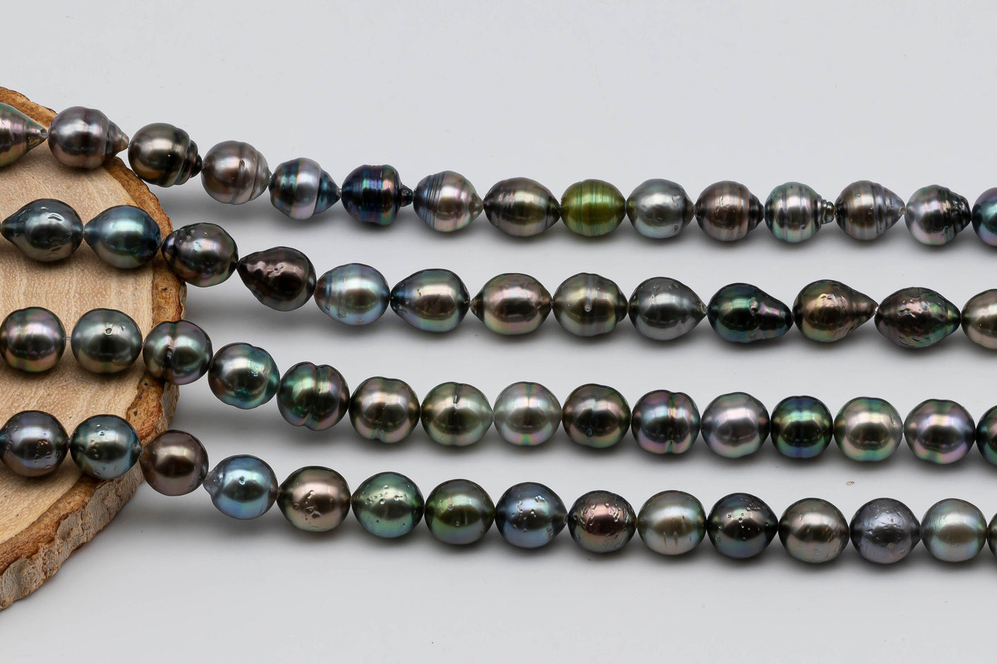 8-9mm Teardrop Tahitian Pearl in Natural Color and High Luster in Full Strand for Beading or Jewelry Making, SKU # 1308TH