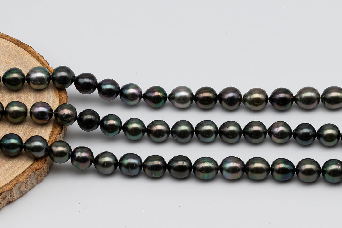 8-9mm Tahitian Pearl in Natural Color and High Luster in Near Round Full Strand for Beading or Jewelry Making, SKU #1309TH