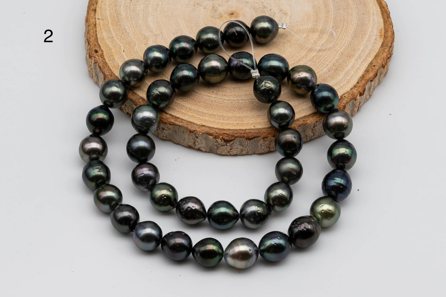 8-9mm Tahitian Pearl in Natural Color and High Luster in Near Round Full Strand for Beading or Jewelry Making, SKU #1309TH