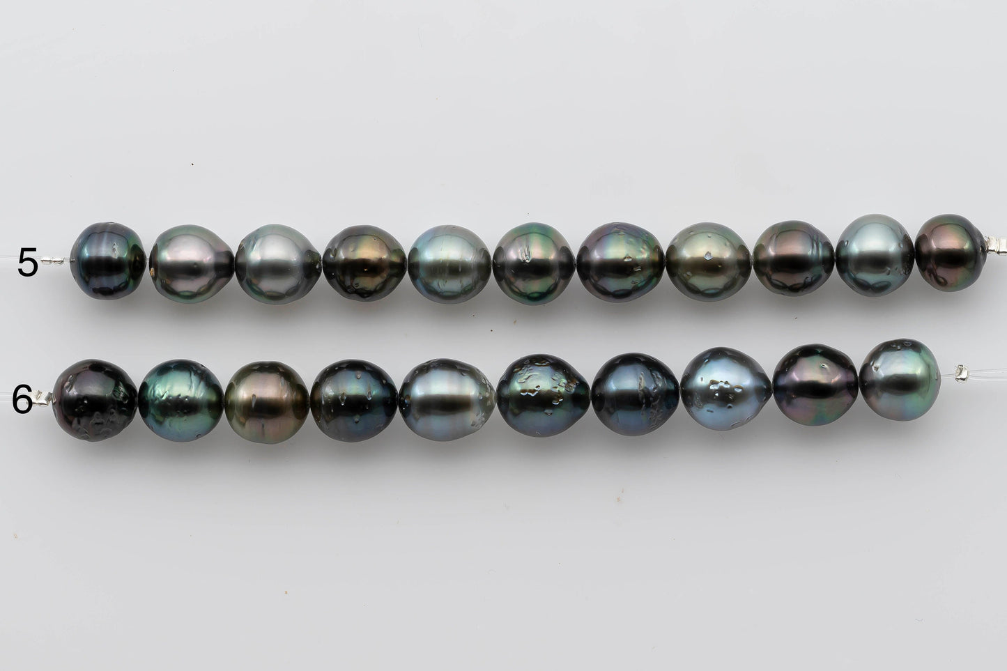 9-10mm Tahitian Pearl Near Round in Natural Color with High Luster in Shorter Stands for Beading or Jewelry Making, SKU # 1312TH