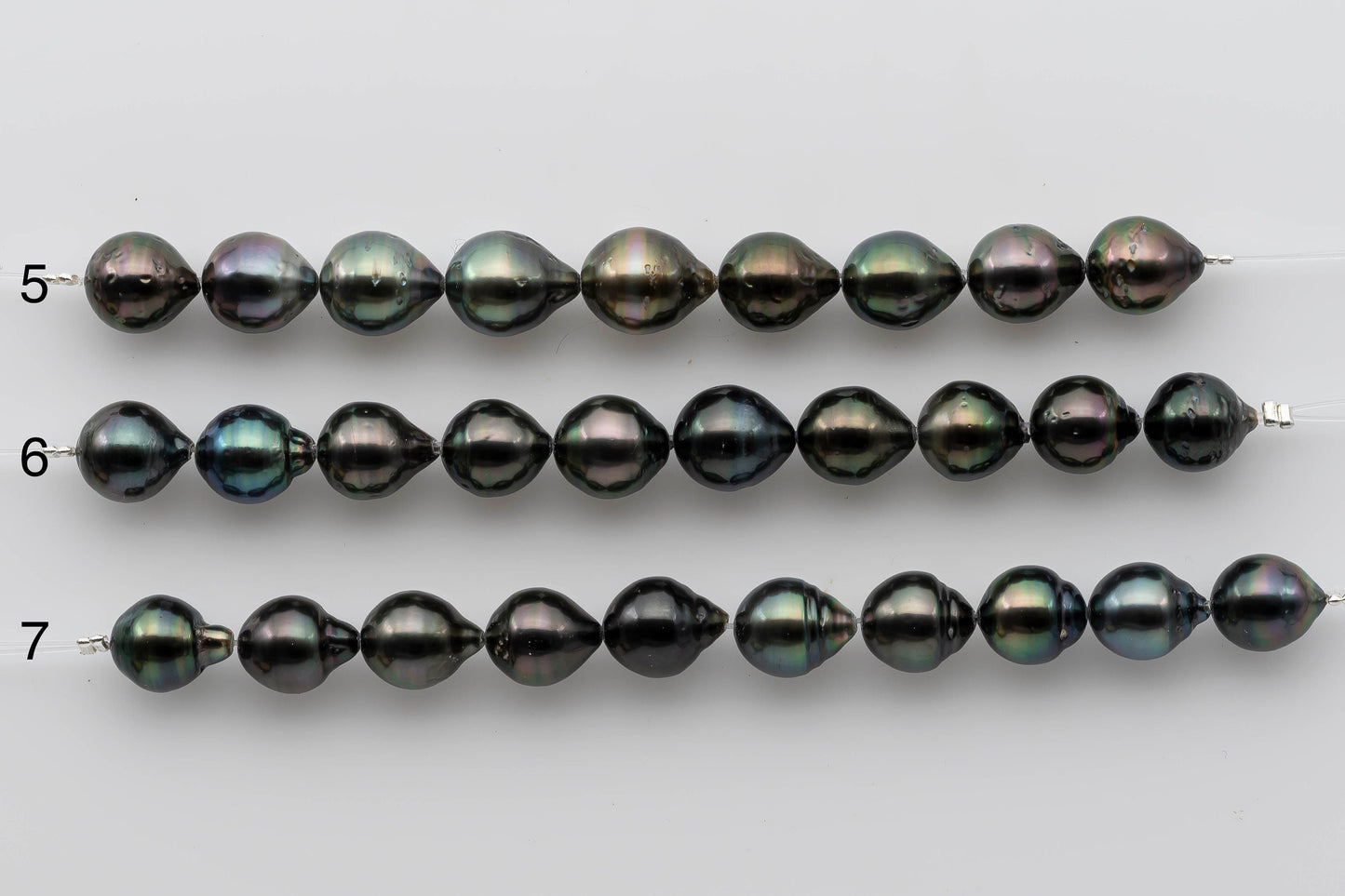 9-10mm Tahitian Pearl Teardrops in Natural Color with High Luster in Shorter Stands for Beading or Jewelry Making, SKU # 1313TH