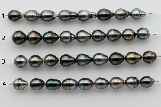 9-10mm Tahitian Pearl Teardrops in Natural Color with High Luster in Shorter Stands for Beading or Jewelry Making, SKU # 1313TH