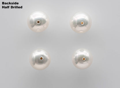 Half Drilled Freshwater Pearl, Round Loose Pair in 5-5.5mm, 6-6.5mm, or 7-7.5mm with High Luster for Making Earrings, SKU # 1351HD