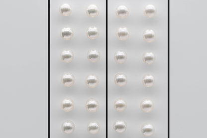 Half Drilled Freshwater Pearl, Round Loose Pair in 5-5.5mm, 6-6.5mm, or 7-7.5mm with High Luster for Making Earrings, SKU # 1351HD