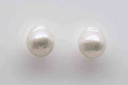 9-10mm White Edison Pearl Loose Pair Undrilled with High Luster for Making Earring, SKU # 1362EP
