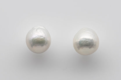 9-10mm White Edison Pearl Loose Pair Undrilled with High Luster for Making Earring, SKU # 1362EP