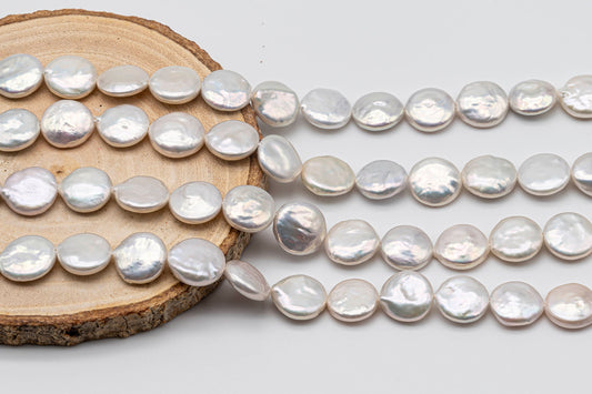 12-13mm Freshwater Coin Pearls in White Color with Nice Luster for Jewelry Making or Beading, SKU # 1364CN