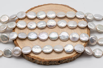 12-13mm Freshwater Coin Pearls in White Color with Nice Luster for Jewelry Making or Beading, SKU # 1364CN