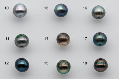 8-9mm Loose Tahitian Pearl Near Round with Multi Natural Color and High Luster with Blemish, Predrilled Hole in Single Piece, SKU # 1379TH