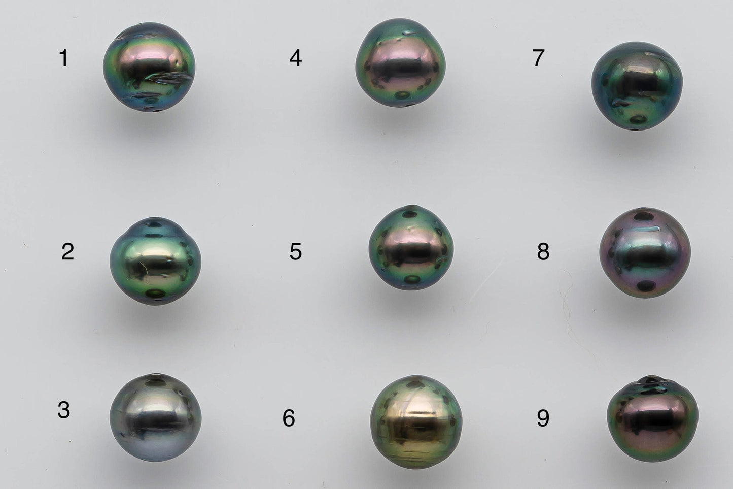 8-9mm Loose Tahitian Pearl Near Round with Multi Natural Color and High Luster with Blemish, Predrilled Hole in Single Piece, SKU # 1379TH