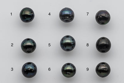 9-10mm Tahitian Pearl Loose Near Round in Dark Natural Colors with High Luster and Blemishes in Single Piece Predrilled Hole, SKU # 1381TH