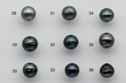 9-10mm Loose Tahitian Pearl Near Round Natural Colors and High Luster with Blemishes in Single Piece Predrilled Hole, SKU # 1382TH